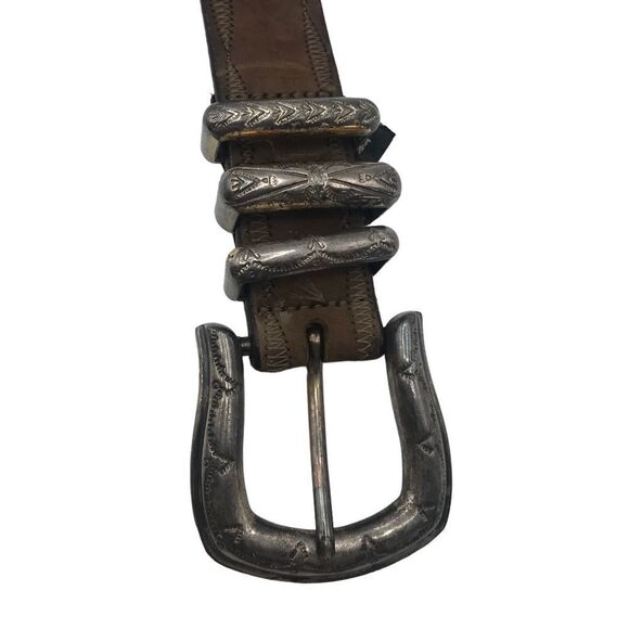 Brighton Leather Western Belt Size Small Brown and Silver - Picture 4 of 9